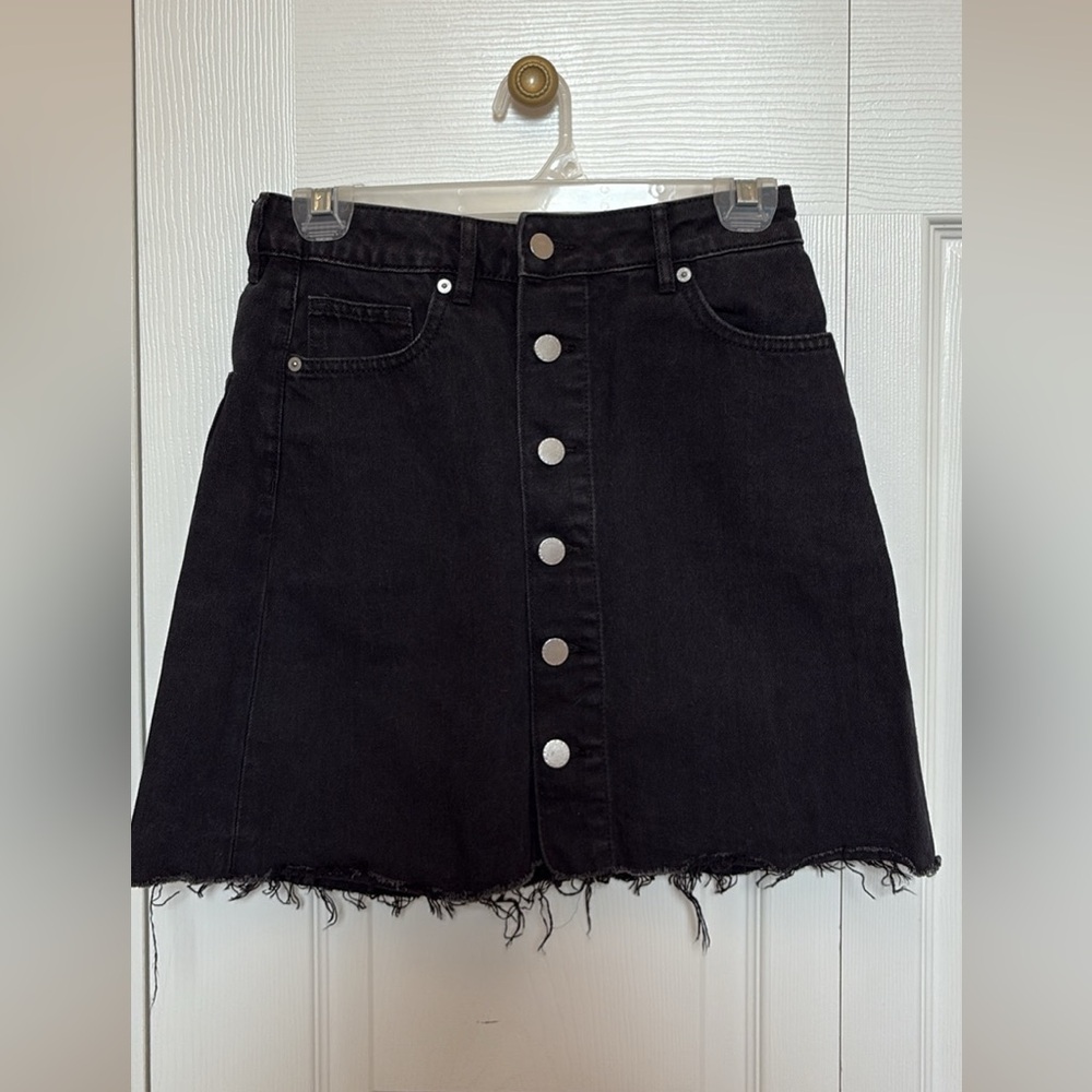 Black Button-Up Denim Skirt